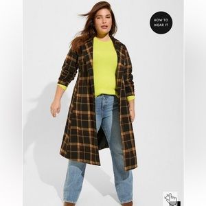 Plaid Tie Front Peacoat